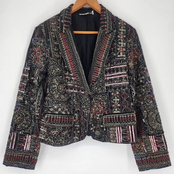 Vintage Anage Black Embroidered Patchwork Blazer Women’s Size Medium - Picture 15 of 16